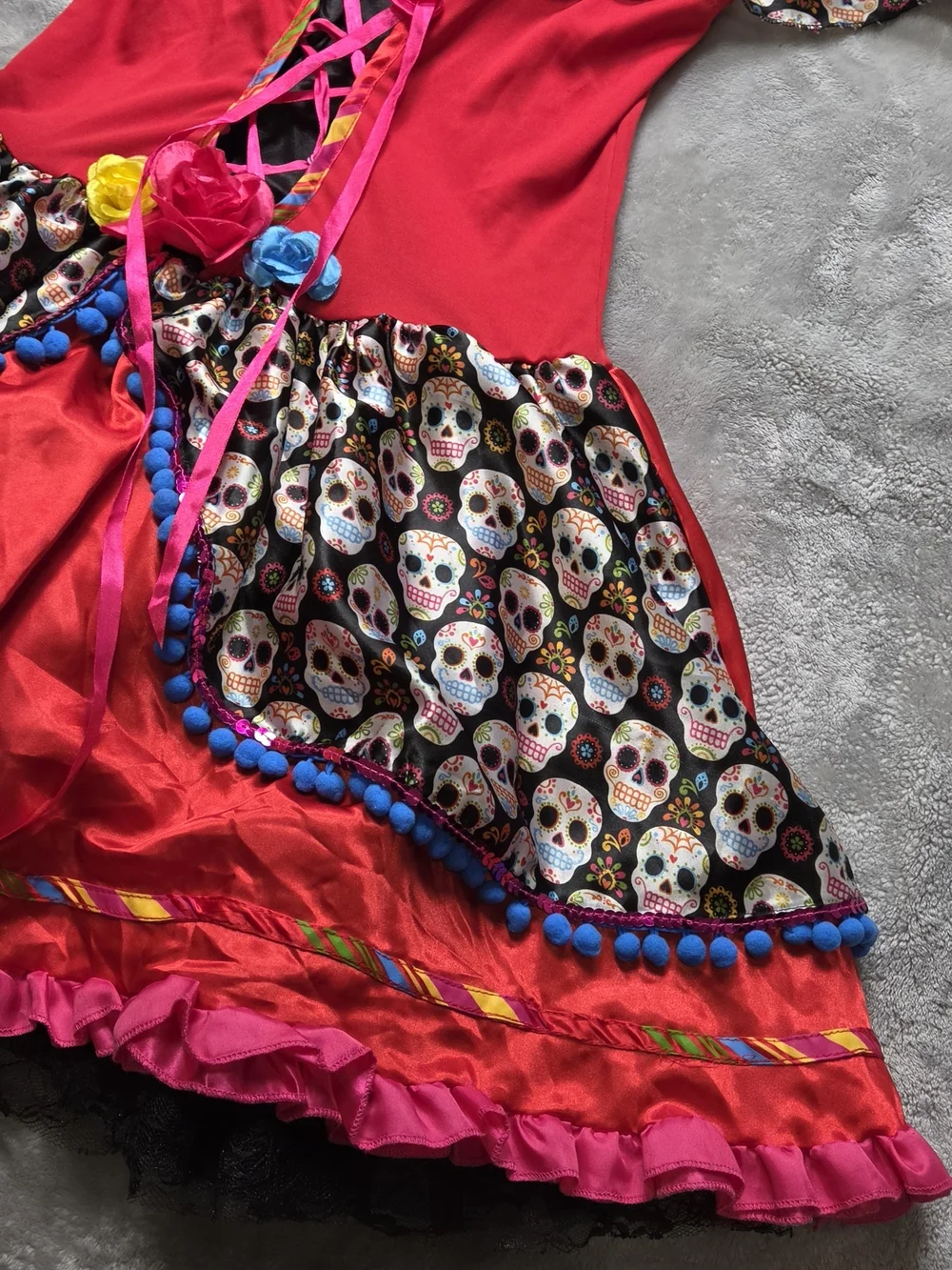 Day of the Dead Sugar Skull Costume Dress Women One Size Halloween Off Shoulder